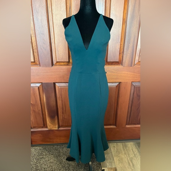 Dress the Population Isabelle Crepe Pine Green Mermaid Midi Dress, Size Medium - Picture 3 of 12